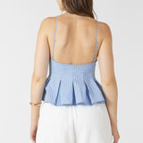 PLEATED BUTTON FRONT CAMI - Mini Blue Stripe