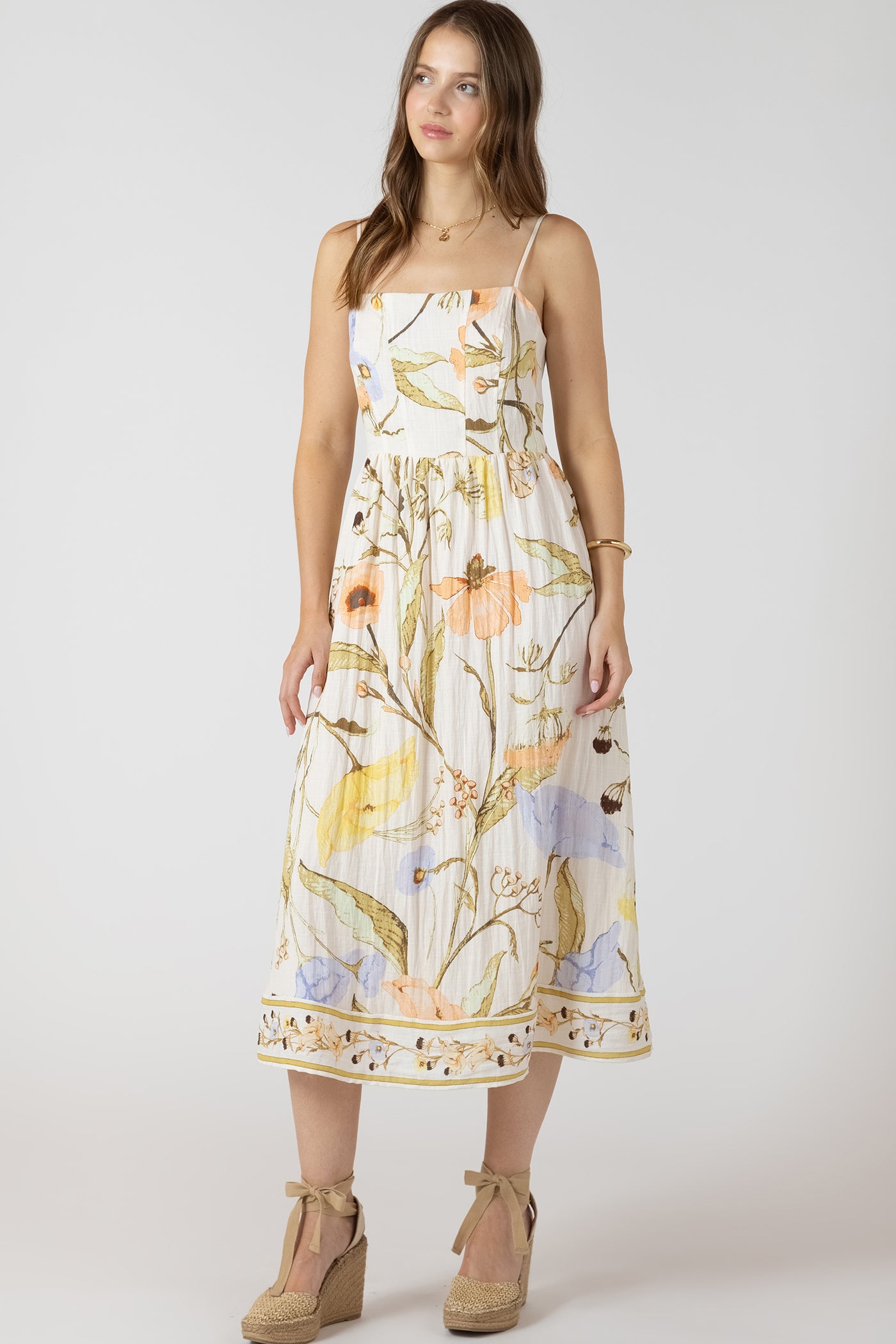 SMOCKED DETAIL MIDI DRESS - Vintage Garden Print
