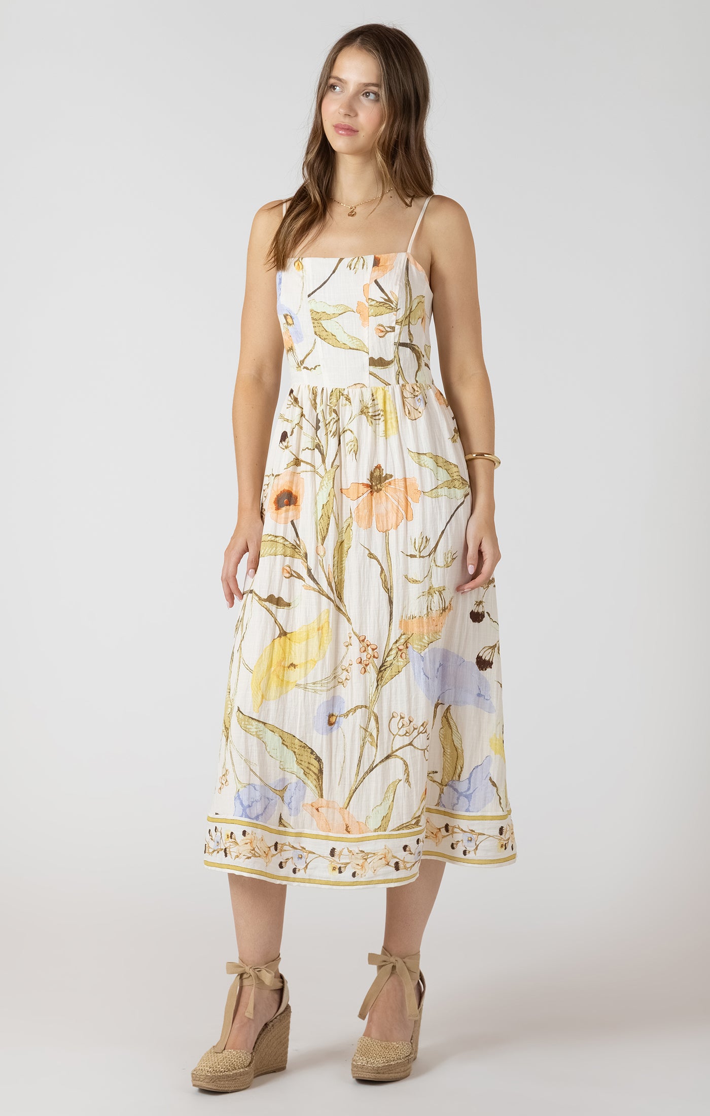 SMOCKED DETAIL MIDI DRESS - Vintage Garden Print