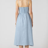 V WAIST MAXI DRESS- Light Denim Blue