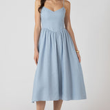 V WAIST MAXI DRESS- Light Denim Blue