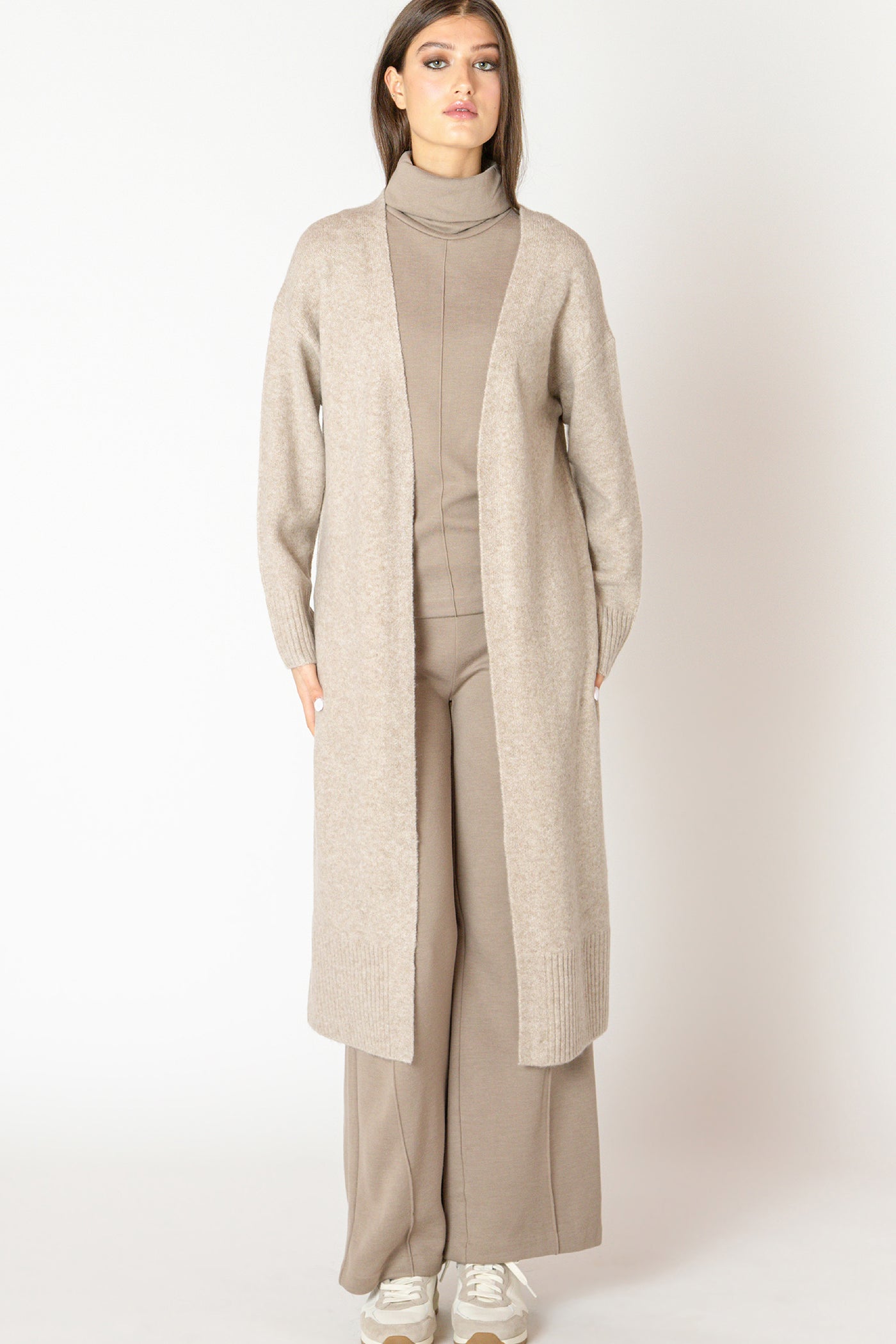 Long Line Open Cardigan - Heather Oatmeal