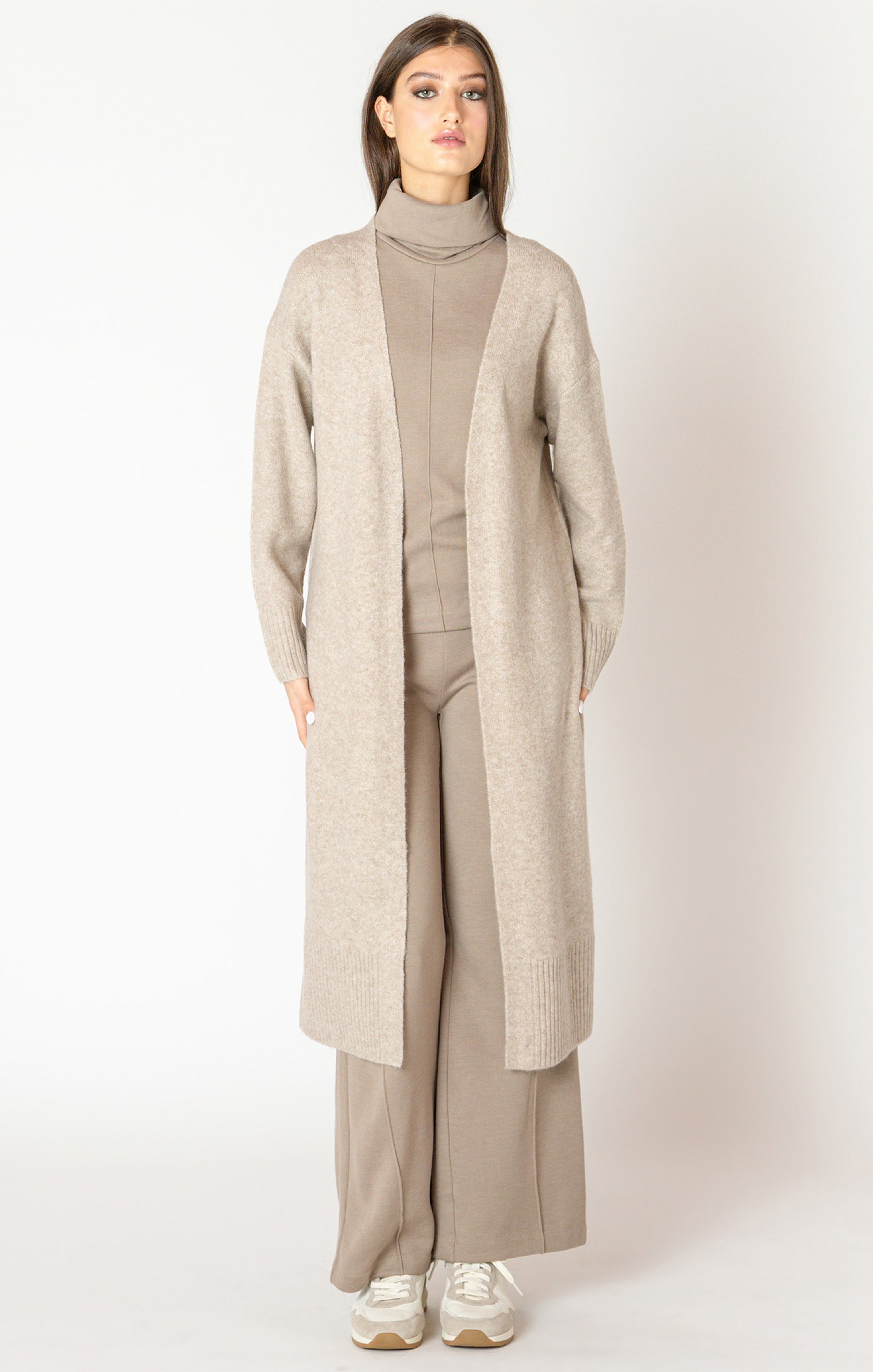 Long Line Open Cardigan - Heather Oatmeal
