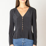 Peplum Detail Long Sleeve Blouse - Black