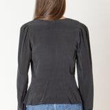 Peplum Detail Long Sleeve Blouse - Black