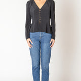 Peplum Detail Long Sleeve Blouse - Black