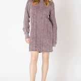 Cable Mock Neck Sweater Dress - Washed Plum