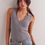 We The Free Neria V-Neck Tank Top - Heathered Gray