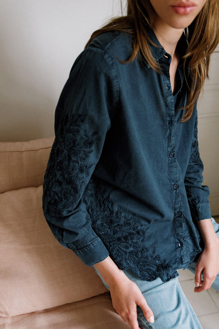 Embroidered Voile Shirt - Marino