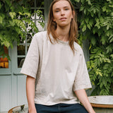 Embroidered Cotton T-Shirt  - Natural