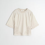 Embroidered Cotton T-Shirt  - Natural