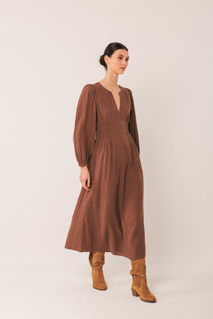 Crepe Cotton Dress - Tabaco