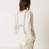 Notch Neck Long Sleeve Cotton Gauze Blouse - Ivory